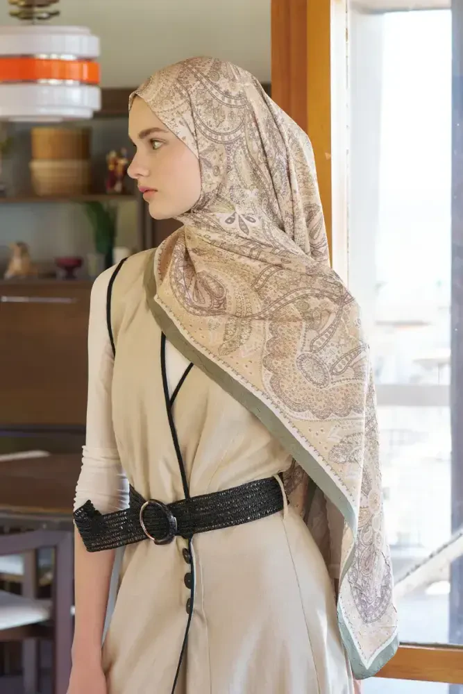 Live Siena Desen Şal - Yeşil - MADAME POLO