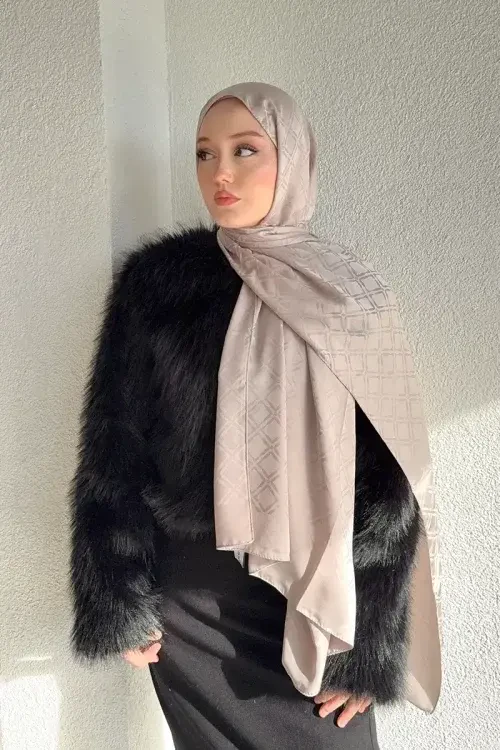 Naiya Jakar Şal Frame Desen - Bej 
