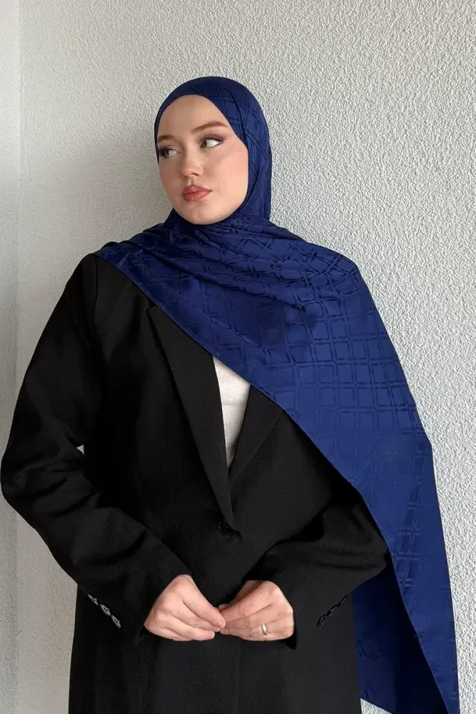 Naiya Jakar Şal Frame Desen - Gece Mavisi - 3