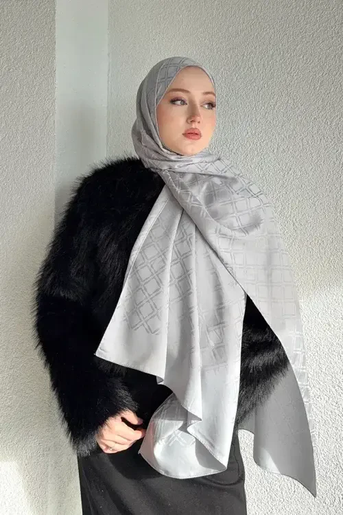 Naiya Jakar Şal Frame Desen - Gri 