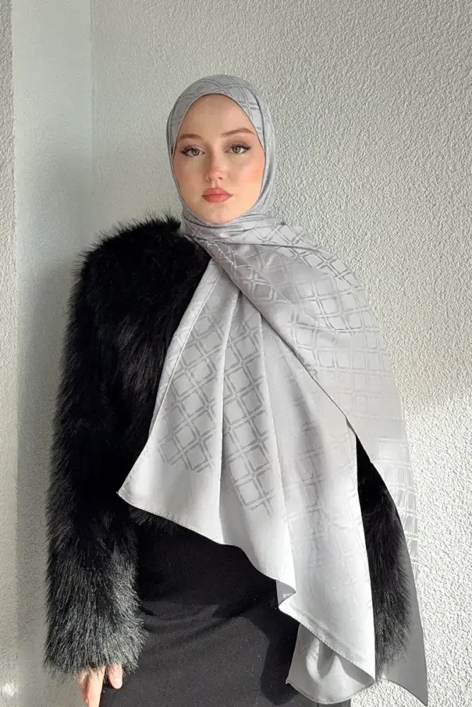 Naiya Jakar Şal Frame Desen - Gri - 2