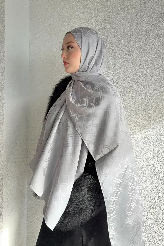 Naiya Jakar Şal Frame Desen - Gri - 4
