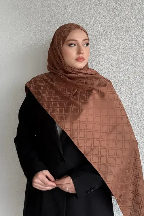Naiya Jakar Şal Frame Desen - Kahverengi 