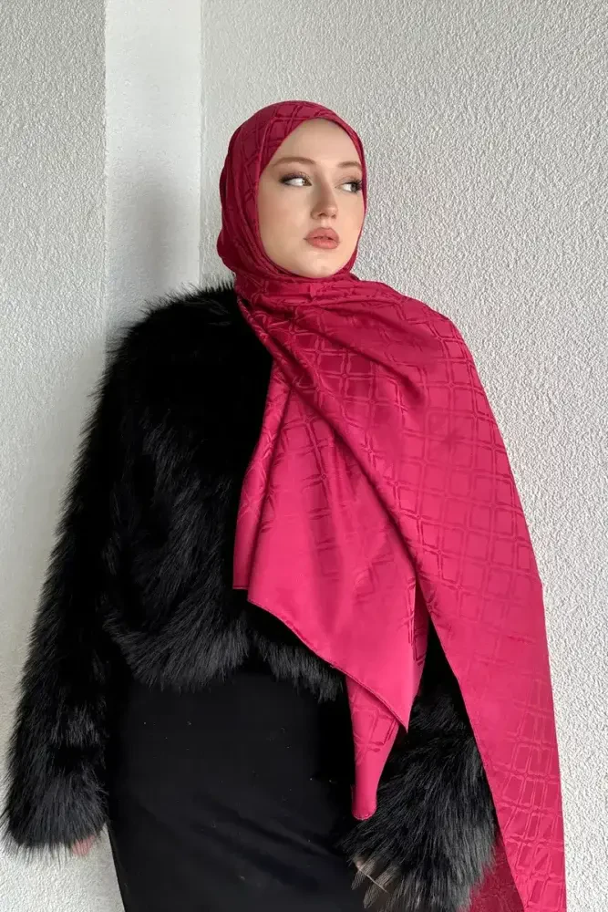 Naiya Jakar Şal Frame Desen - Koyu Pembe - 3