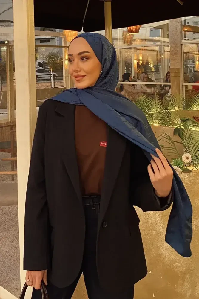 Naiya Jakar Şal Frame Desen - Lacivert - 3