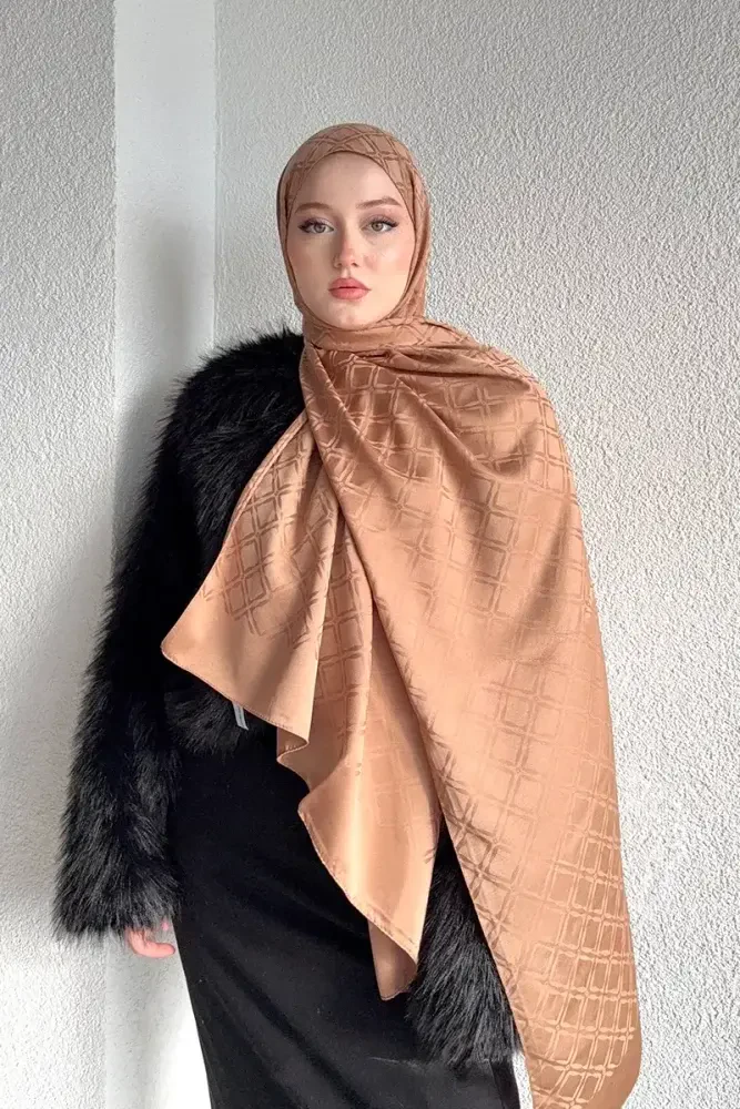 Naiya Jakar Şal Frame Desen - Latte - 2