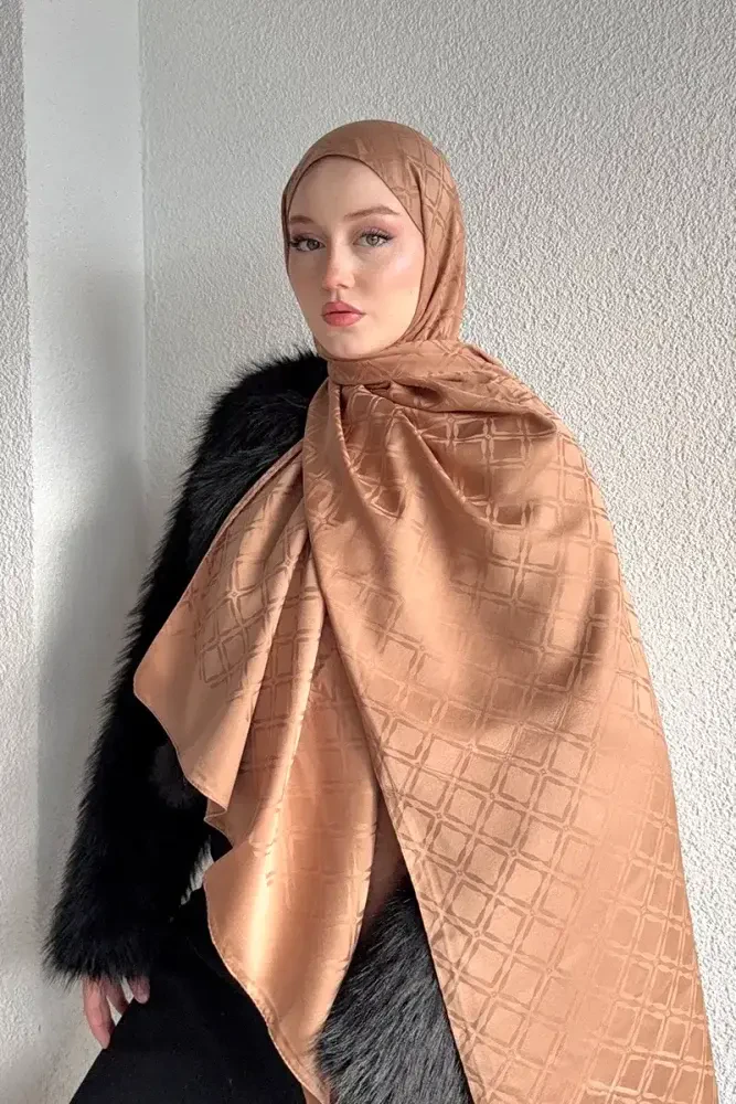 Naiya Jakar Şal Frame Desen - Latte - 1