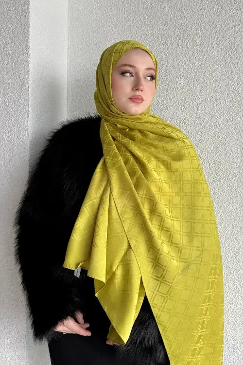 Naiya Jakar Şal Frame Desen - Lime 