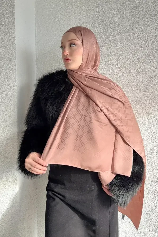 Naiya Jakar Şal Frame Desen - Mocha - MADAME POLO