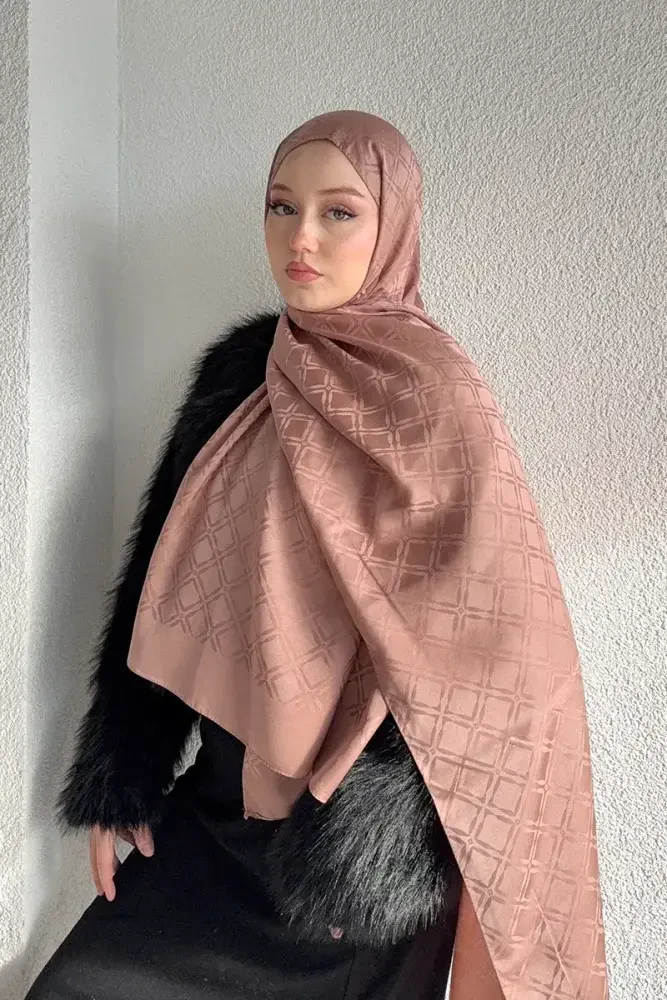 Naiya Jakar Şal Frame Desen - Mocha - 1