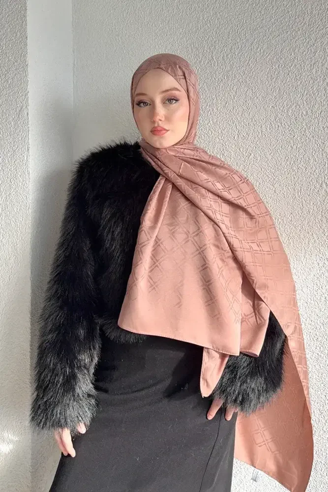 Naiya Jakar Şal Frame Desen - Mocha - MADAME POLO