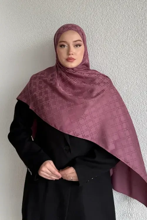 Naiya Jakar Şal Frame Desen - Mürdüm 