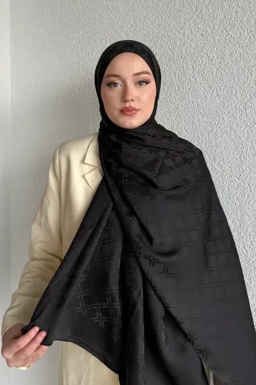 Naiya Jakar Şal Frame Desen - Siyah 