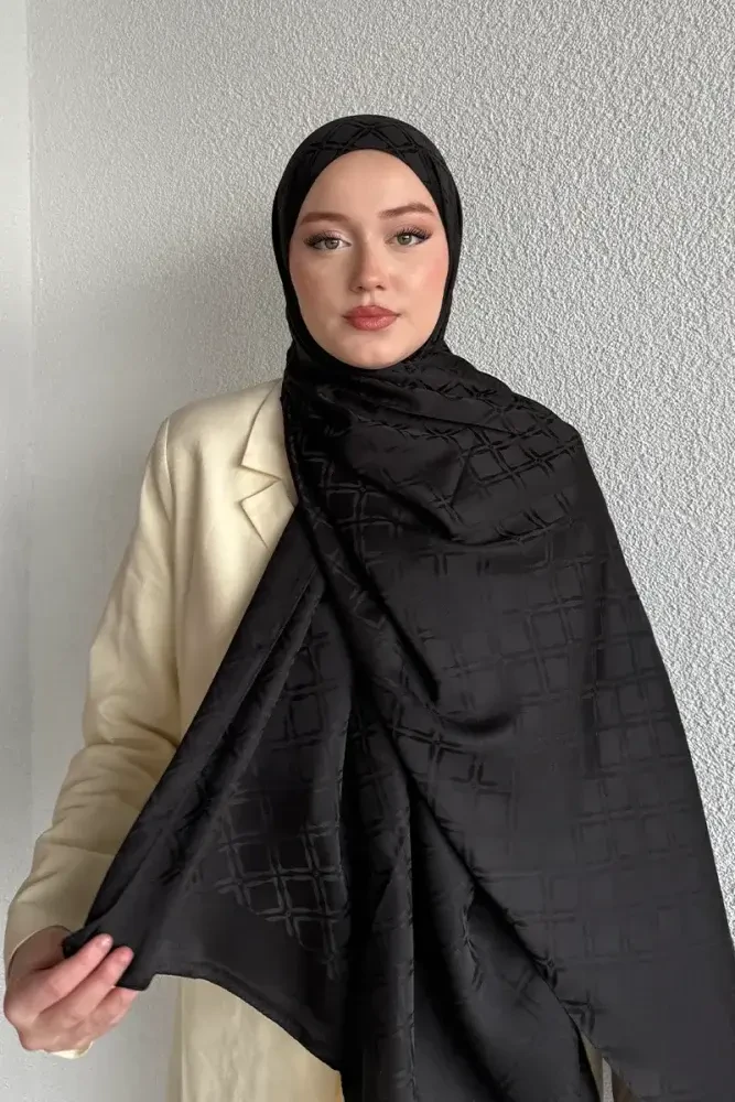 Naiya Jakar Şal Frame Desen - Siyah - 1