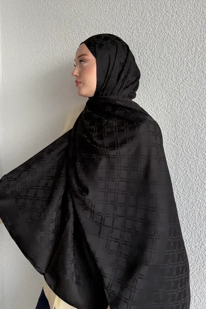 Naiya Jakar Şal Frame Desen - Siyah - 2