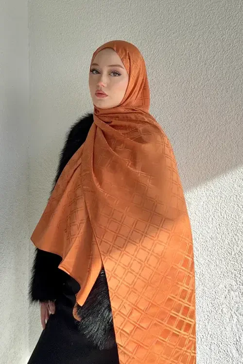 Naiya Jakar Şal Frame Desen - Turuncu 