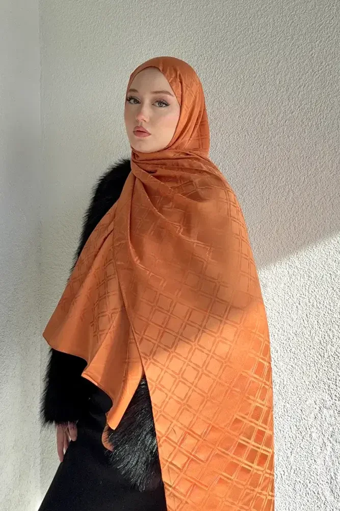 Naiya Jakar Şal Frame Desen - Turuncu - 1