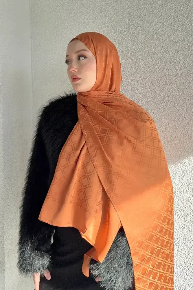 Naiya Jakar Şal Frame Desen - Turuncu - 4