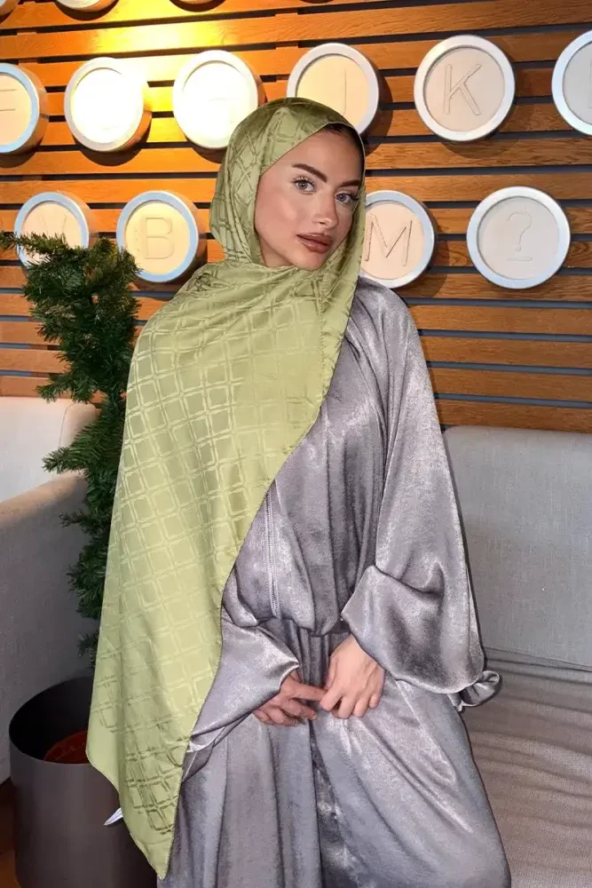 Naiya Jakar Şal Frame Desen - Yağ Yeşili - 2