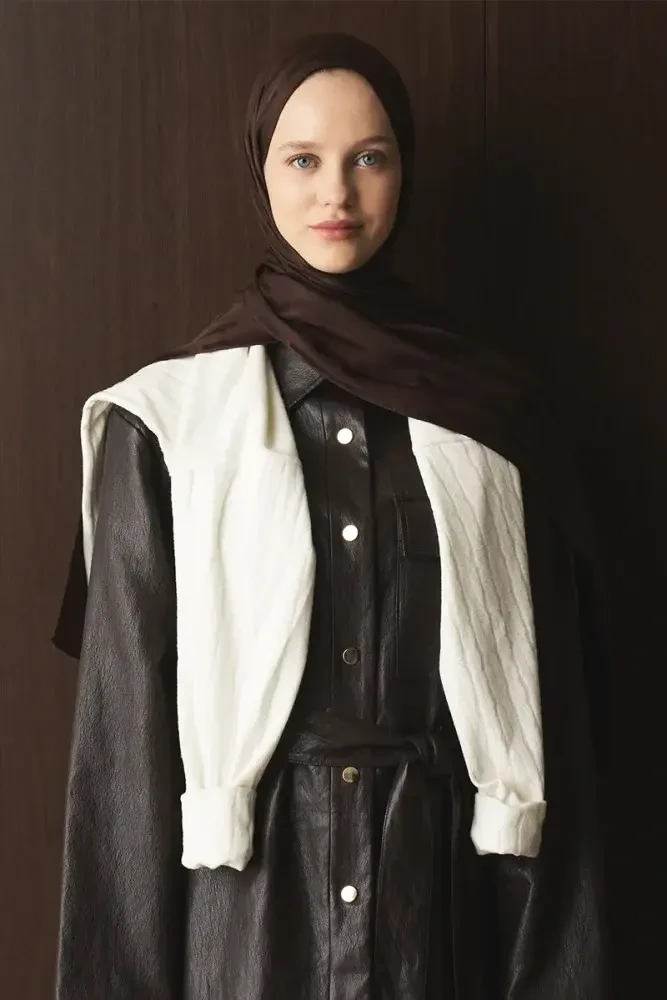 Naiya Jakar Şal Line Desen - Acı Kahve - 1