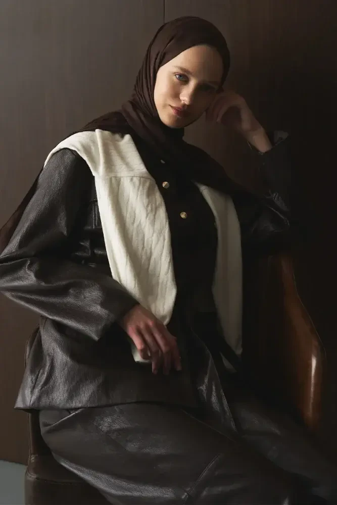 Naiya Jakar Şal Line Desen - Acı Kahve - 4