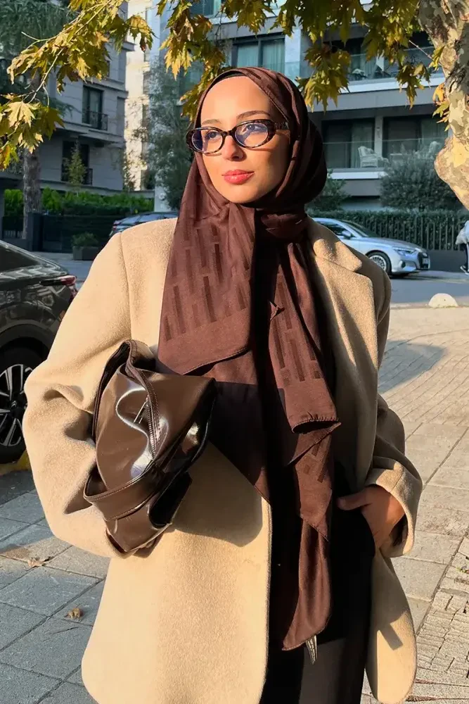 Naiya Jakar Şal Line Desen - Acı Kahve - 1