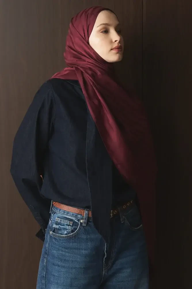 Naiya Jakar Şal Line Desen - Bordo - 2