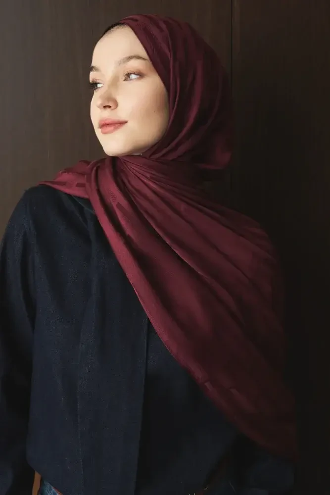 Naiya Jakar Şal Line Desen - Bordo - 5