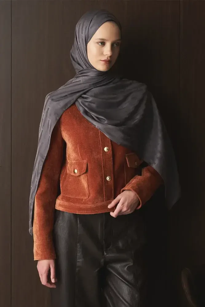 Naiya Jakar Şal Line Desen - Füme - 2