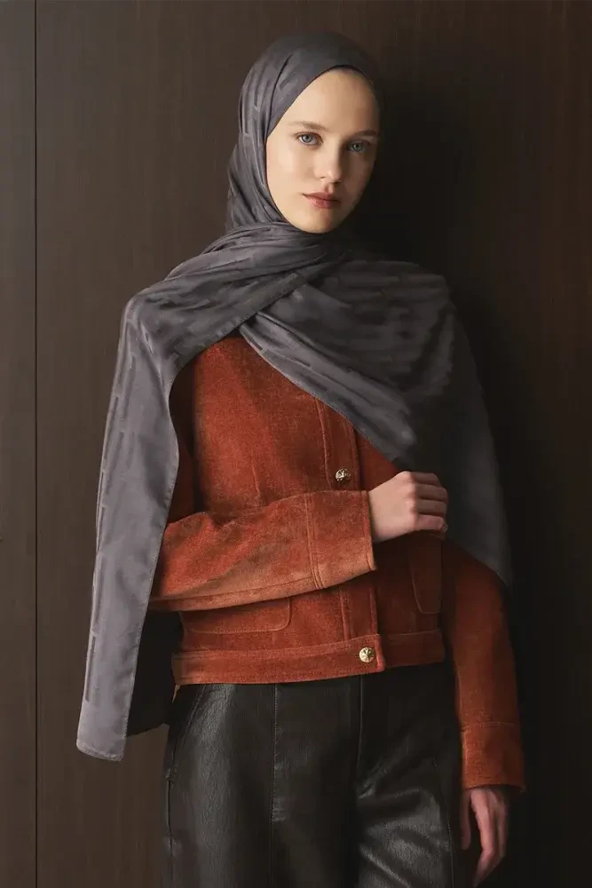Naiya Jakar Şal Line Desen - Füme - 3