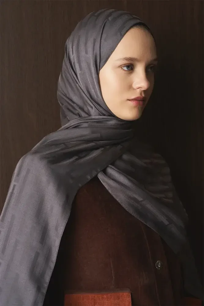 Naiya Jakar Şal Line Desen - Füme - 4