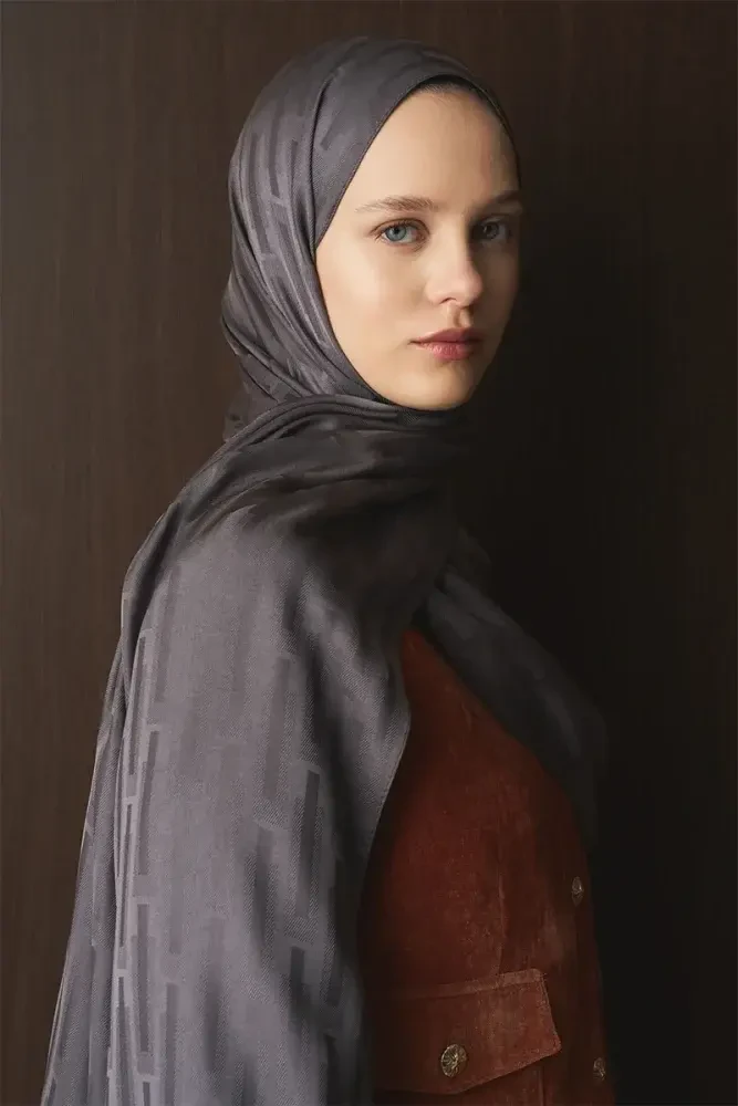 Naiya Jakar Şal Line Desen - Füme - 5