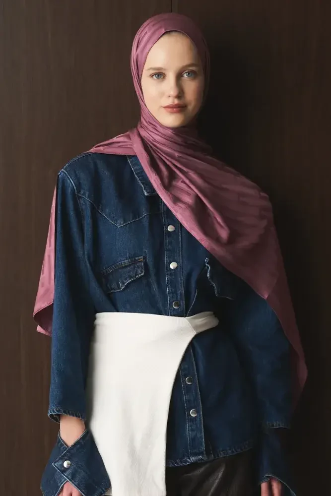 Naiya Jakar Şal Line Desen - Gül Kurusu - MADAME POLO