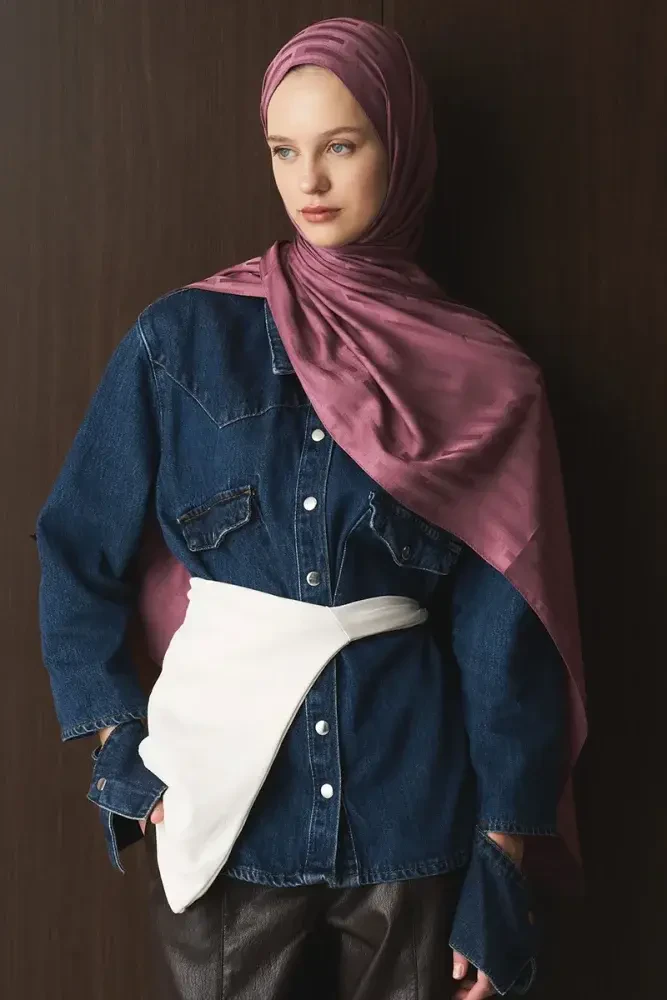 Naiya Jakar Şal Line Desen - Gül Kurusu - 3