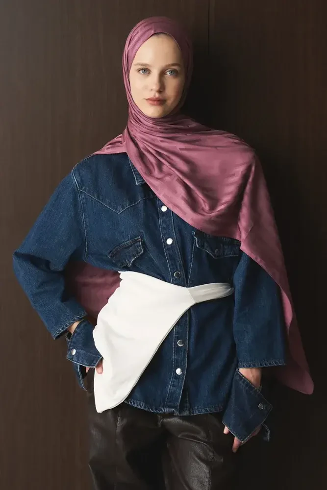 Naiya Jakar Şal Line Desen - Gül Kurusu - 4