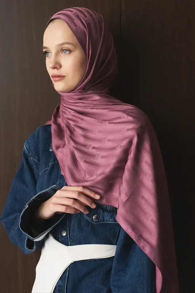 Naiya Jakar Şal Line Desen - Gül Kurusu - 2