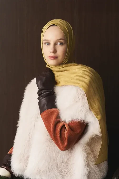 Naiya Jakar Şal Line Desen - Hardal 