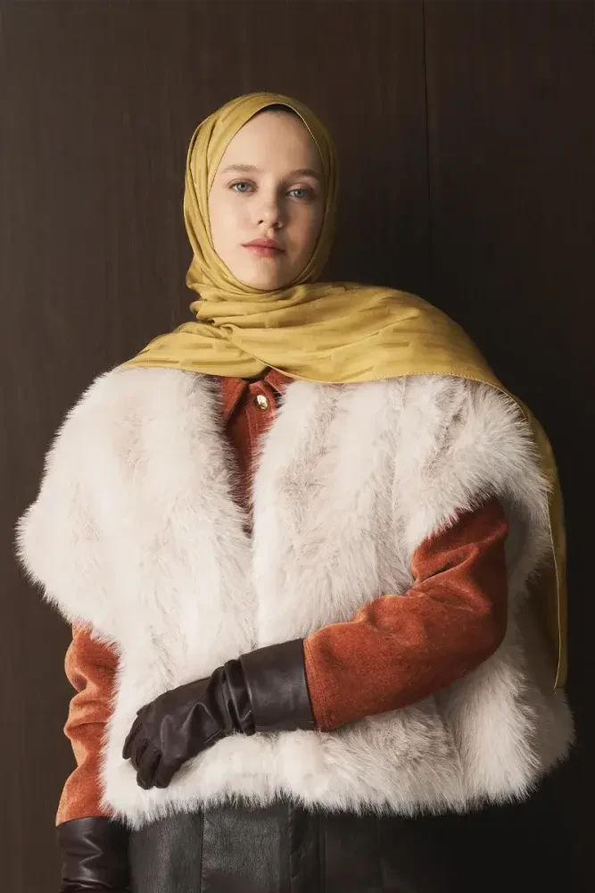 Naiya Jakar Şal Line Desen - Hardal - MADAME POLO