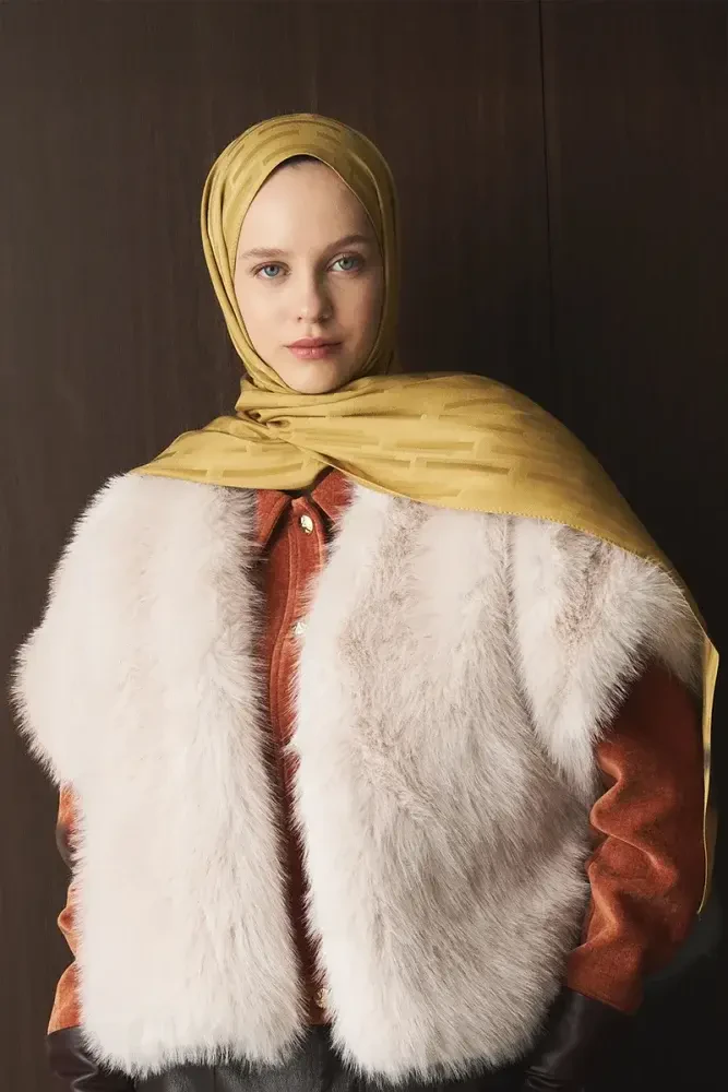 Naiya Jakar Şal Line Desen - Hardal - 4