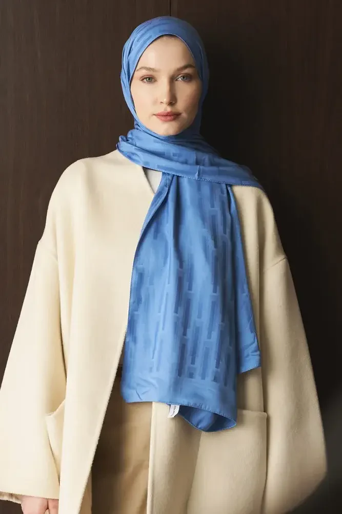 Naiya Jakar Şal Line Desen - İndigo - MADAME POLO