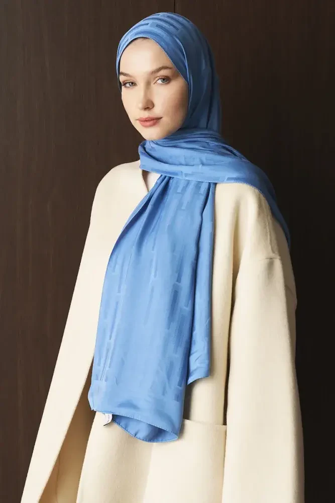 Naiya Jakar Şal Line Desen - İndigo - MADAME POLO