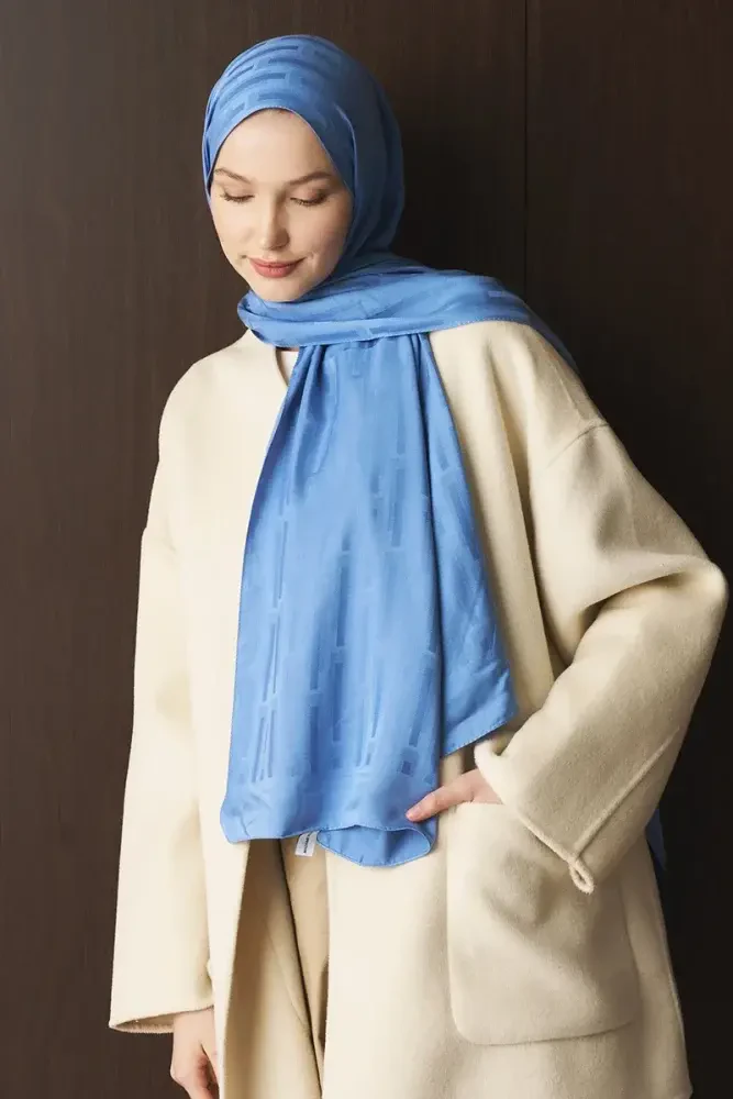 Naiya Jakar Şal Line Desen - İndigo - MADAME POLO