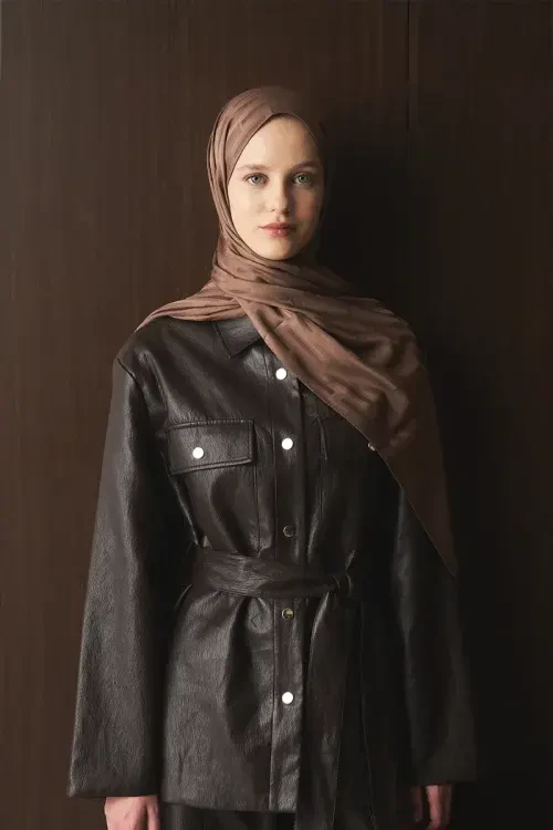 Naiya Jakar Şal Line Desen - Kahverengi 