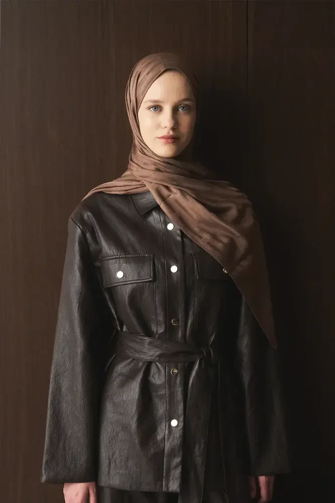 Naiya Jakar Şal Line Desen - Kahverengi - 1