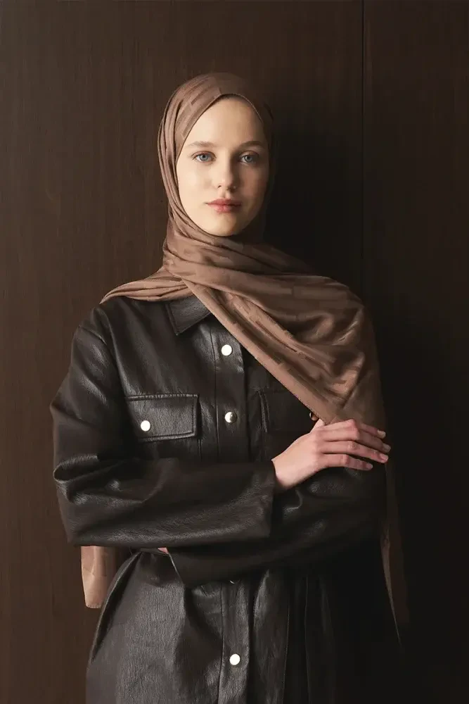 Naiya Jakar Şal Line Desen - Kahverengi - MADAME POLO