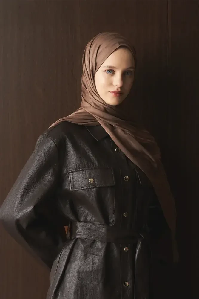 Naiya Jakar Şal Line Desen - Kahverengi - 3