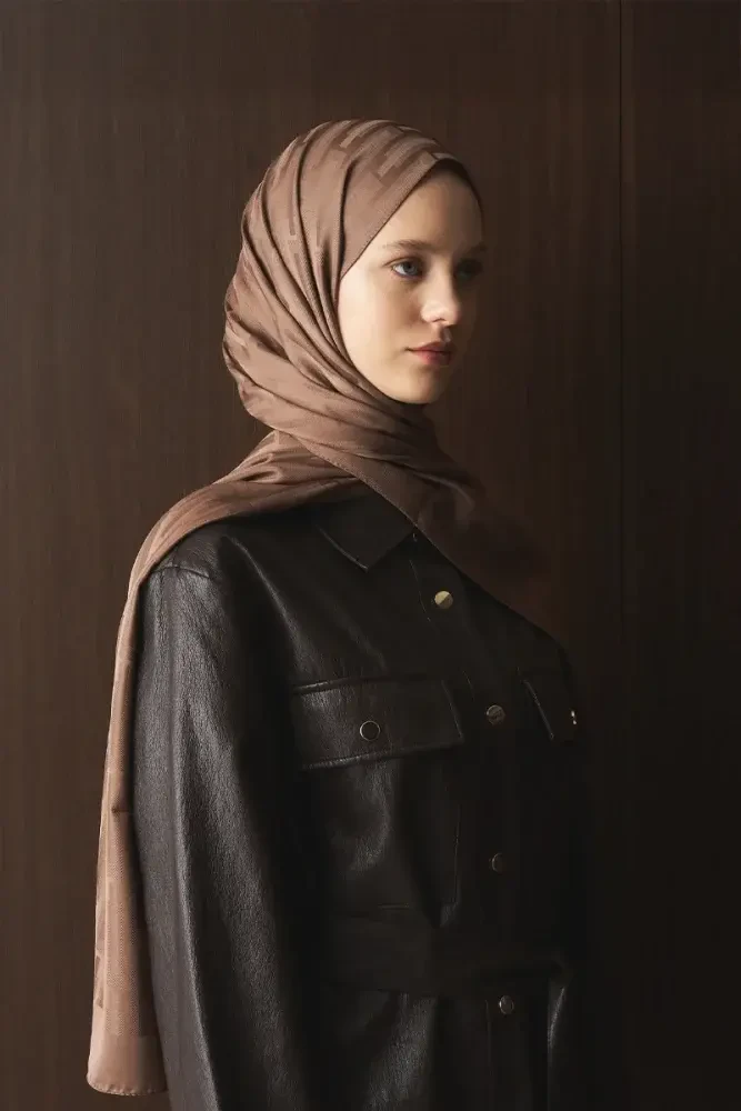 Naiya Jakar Şal Line Desen - Kahverengi - 4