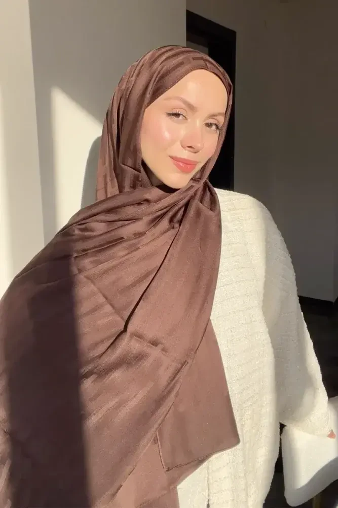 Naiya Jakar Şal Line Desen - Kahverengi - 1