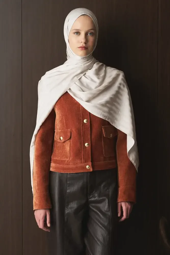 Naiya Jakar Şal Line Desen - Kırık Beyaz - 1