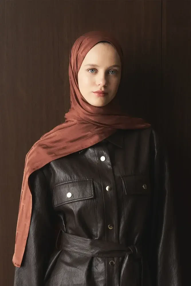 Naiya Jakar Şal Line Desen - Kızıl Kahve - 2